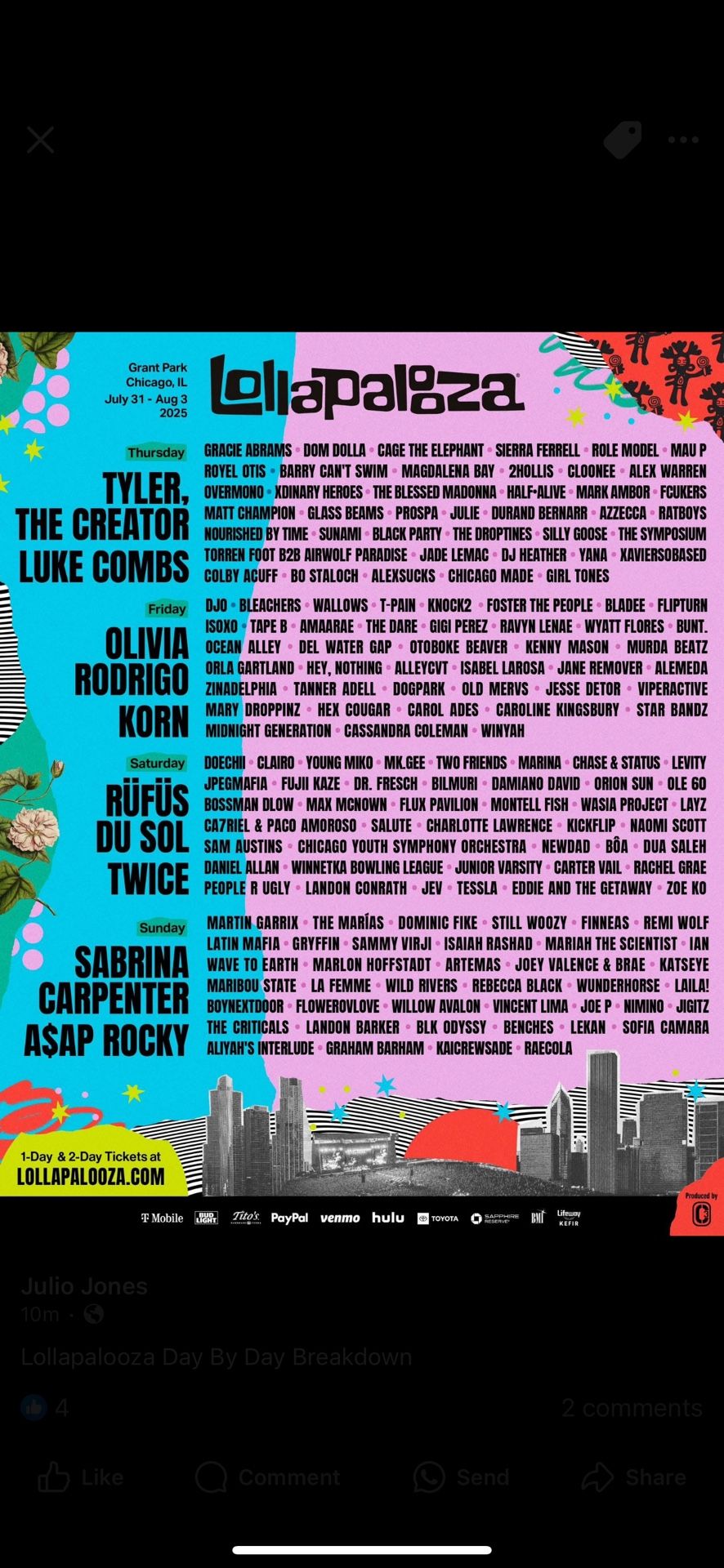 4 Day GA Lolla Tickets
