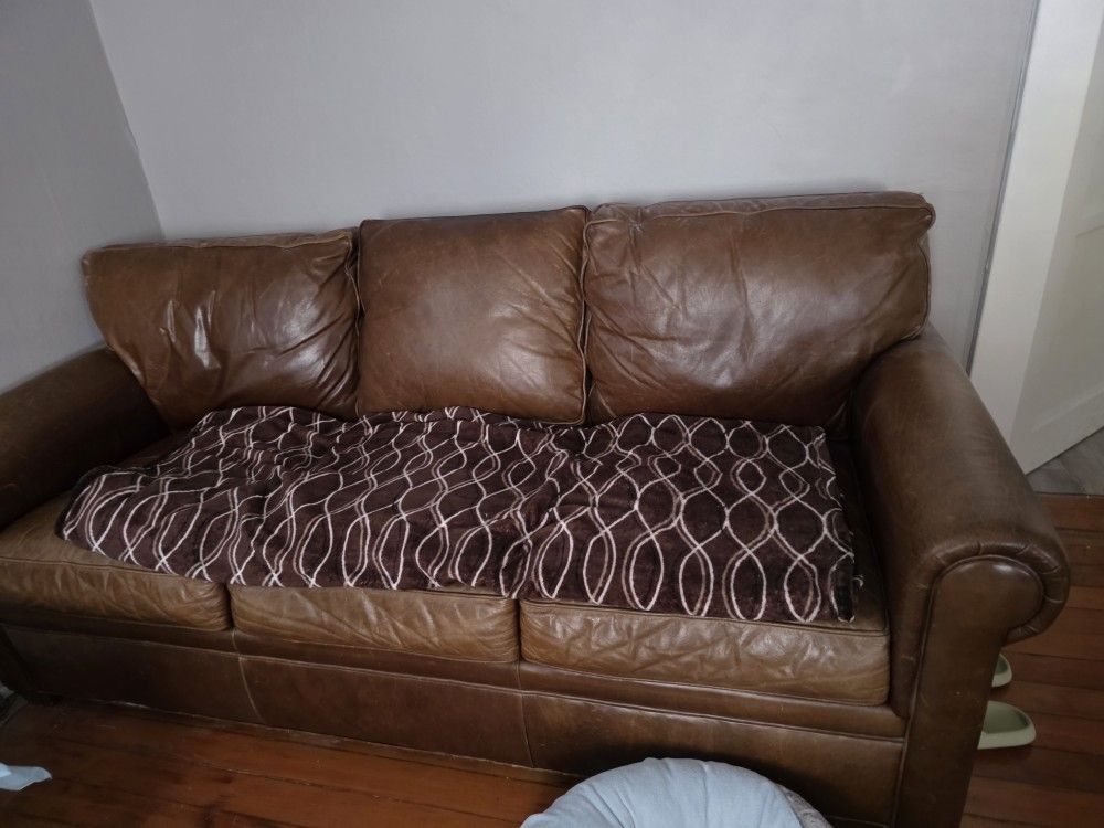 Genuine Brown Leather Sofa