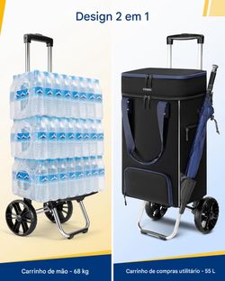 Shopping Cart, Super Loading Grocery Trolley, 220 lbs Capacity, Foldable Cart with Extra Large Black Shopping Bag Portable Grocery Utility Cart With A