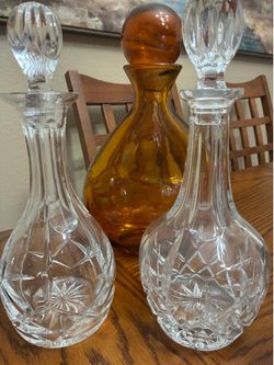 Vintage Block Cut Crystal 13” Decanter Signed