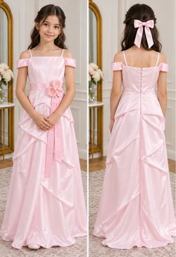 Girls Pink Satin Cold-Shoulder Formal Gown buy 10 dress each $7
