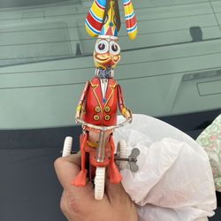 B&S Germany Blomer & Schüler CLOWN DUCK ON TRICYCLE BIKE Wind-Up Tin Toy