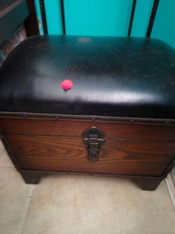 Small Wooden Storage Trunk/ Leather Lid