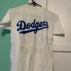 Dodgers White Tee with Blue Script