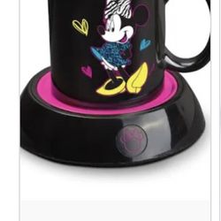 Disney Minnie Mouse Electric Mug Warmer w/10oz Ceramic Mug Set Black Pink.