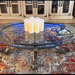 Glass Top Iron Coffee Table with 2 matching end tables.