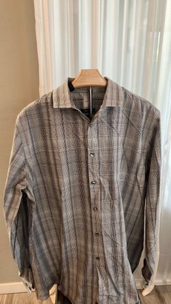 JF J.Ferrar Men's Black & White Plaid Dress Shirt