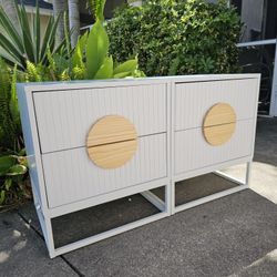 Set Of End Tables Nightstands Chest White And Pine Wood Drawer Pull