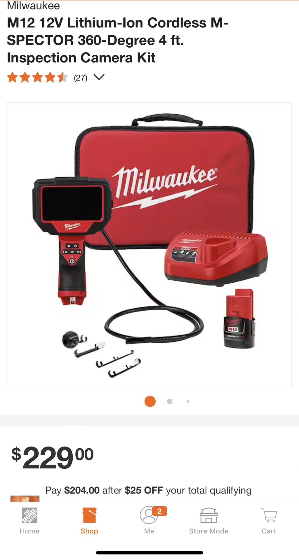 Milwaukee M 12 Cordless M spector 360* Degree 4' Inspection Camera