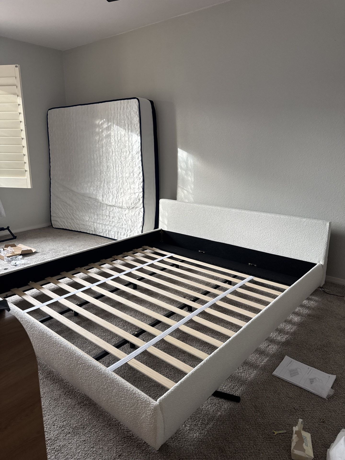 Boucle King Bed Upholstered Frame