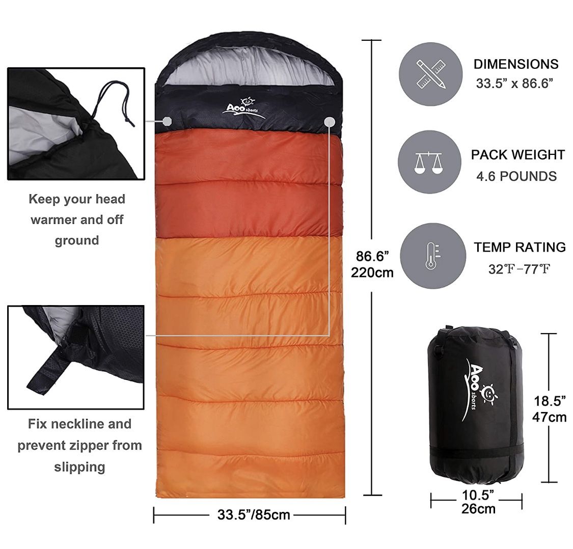 Camping Sleeping Bag, Waterproof Envelope Lightweight Portable Great For 4 Season Traveling, Camping, Hiking, Backpacking and Outdoor Activities For