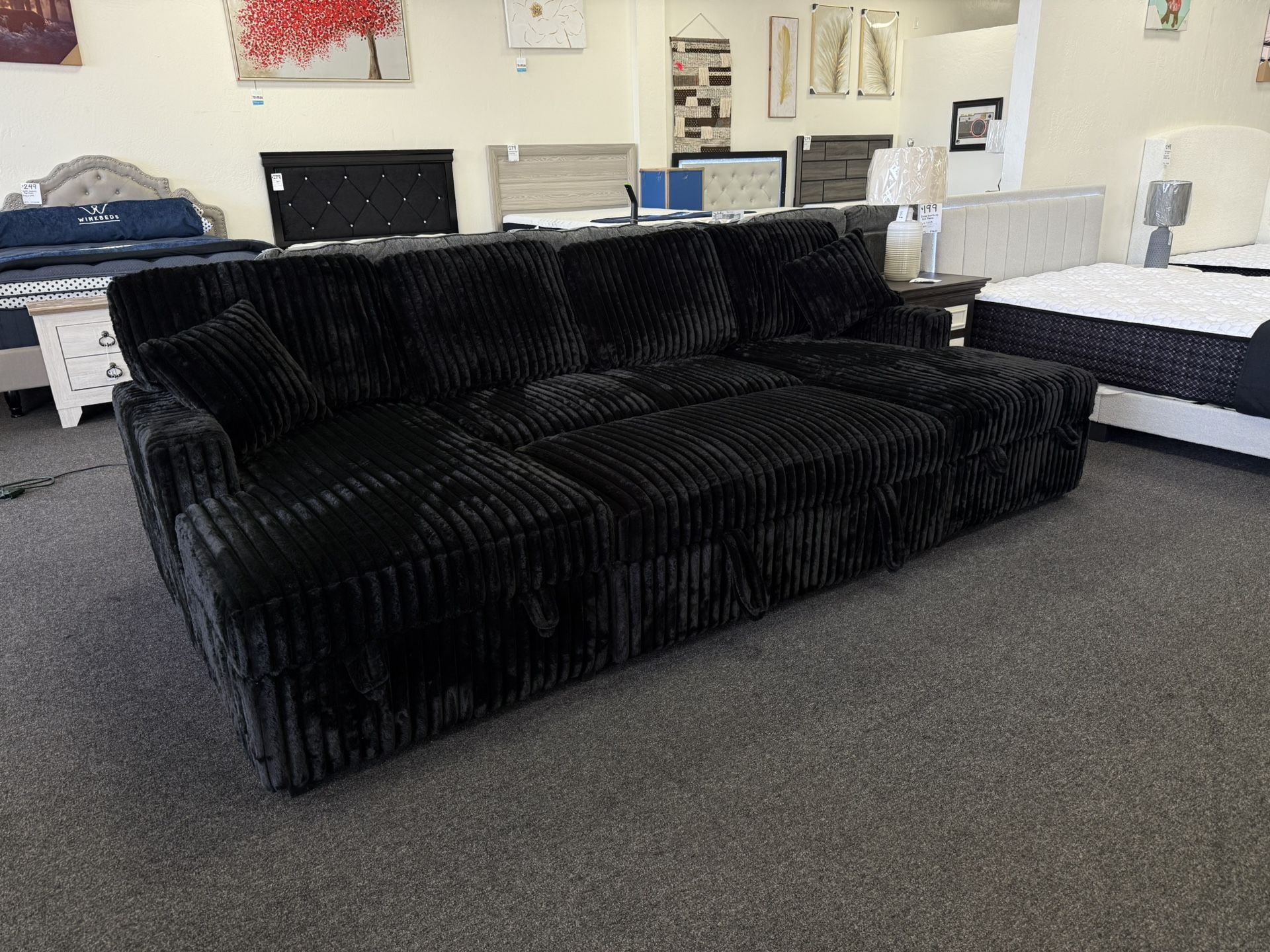 Black Corduroy Sectional Sleeper With Storage Chase 