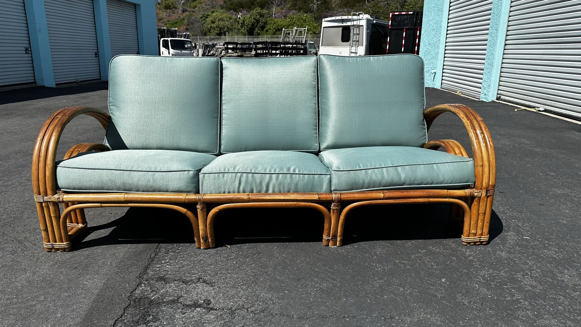 Mid-Century Modern Double D Rattan Sofa