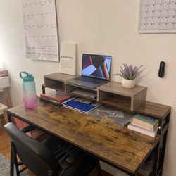 Rustic Wood Computer Desk with Storage Hutch – Modern Study Table (Chair Not Included)