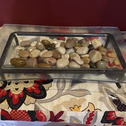 Decorative Glass Tray With Rocks