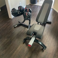 Boflex Complete Set With Dumbbells, Stand And Bench. All Boflex Brand.