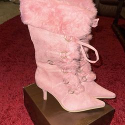 Vintage Pinup Style Pink Suede Boots Size 8