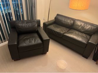 Leather couch and leather chair