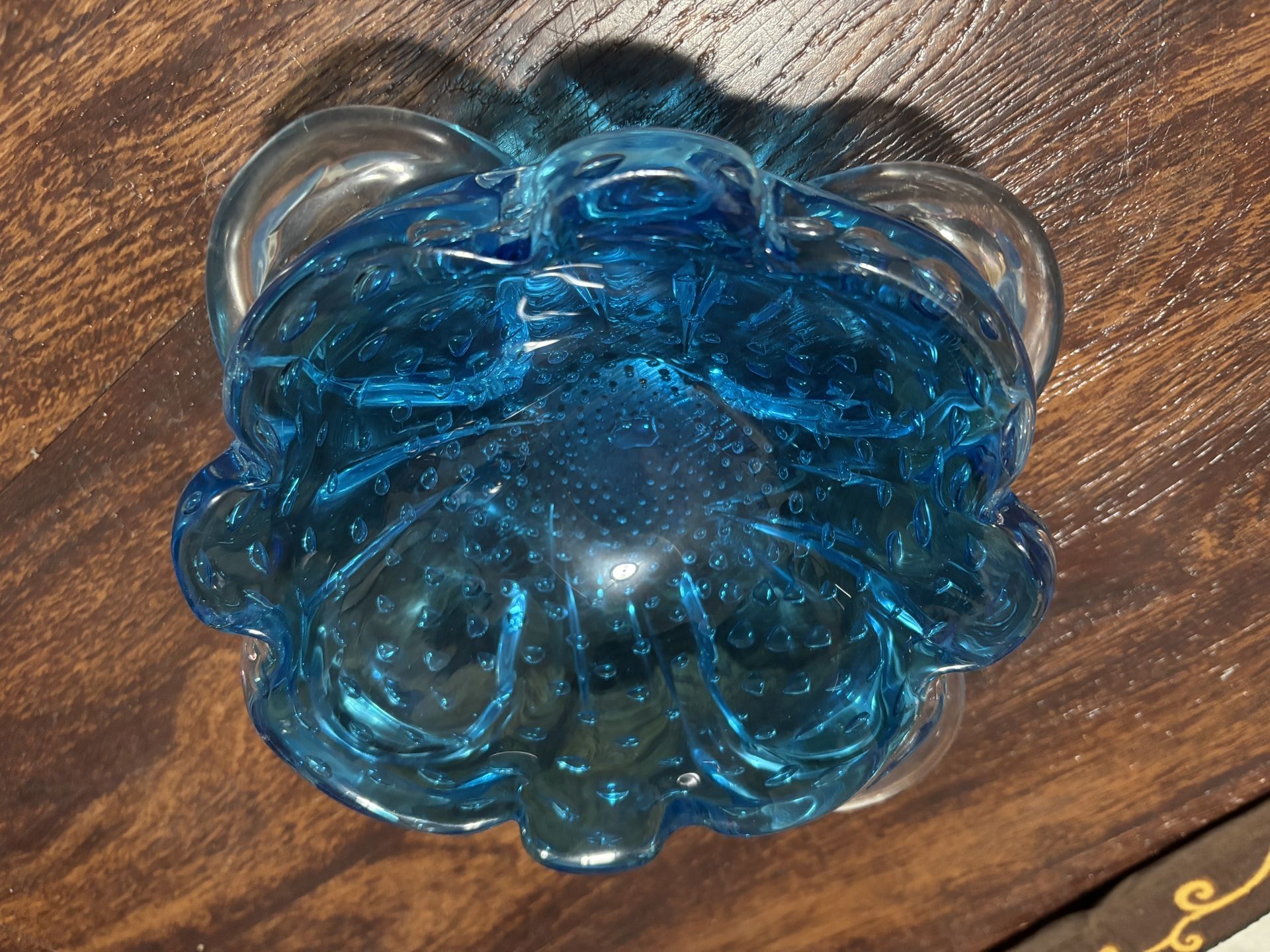 Vintage Blue Art Glass Bowl – Handblown Murano-Style