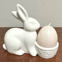 Sculptural Bunny Rabbit Ceramic Egg Candle Holder Easter Decor