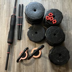 93 Pounds Weight Set, Three Bars, Plates 