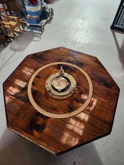 Nautical Octagonal Wood Coffee Table with Porthole