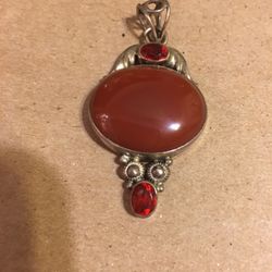 Carnelian Stone Set In Sterling Silver Pendant