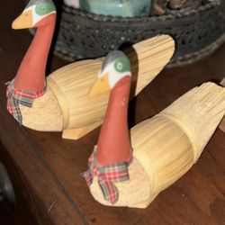 Pair of Handcrafted Seagrass Ducks