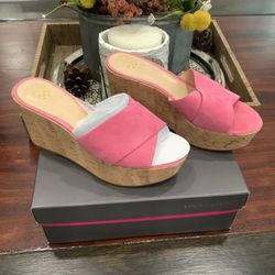 Vince Camuto Kessina Womens 8M Pink Leather Cork Platform Wedge Sandals