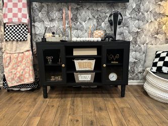 Black TV Stand with Glass Doors