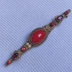 Antique Gold with amethyst and red coral Pin Broock