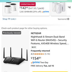 NETGEAR Nighthawk 6-Stream Dual-Band WiFi 6 Router (RAX54S) – Security Features, AX5400 Wireless Speed, Up To 5.4 Gbps, Covers Up To 2,500 Sq. Ft., 25