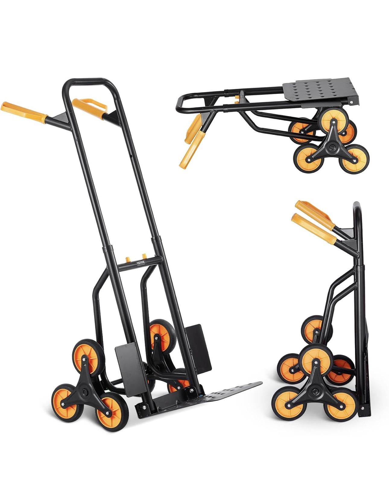 VEVOR Stair Climbing Cart, 440 lbs Capacity Stair Climber Hand Truck and Dolly, Heavy-Duty Folding Trolley Cart with Dual Handle, 6 Wheels & 2 Elastic