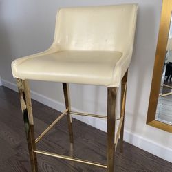 Cream Leather Gold Legs Bar Stool / Makeup Chair