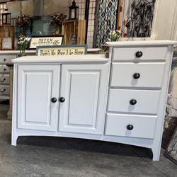 Farmhouse DRESSER / changing table — white distressed “Lullabye” other chest nightstand avail.