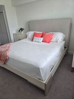 King bed - Miramar Light Tone Uph Panel Bed + mattress