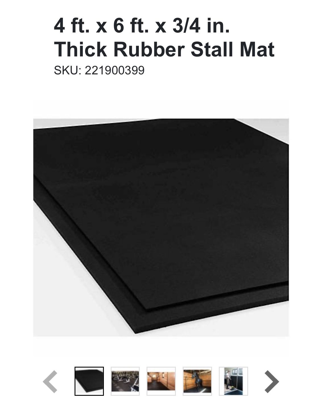 Thick Rubber Stall Mat 4 ft x 6 ft x 3/4 in