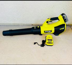 RYOBI ONE+ HP 18V Brushless Whisper Series 130 MPH 510 CFM Leaf Blower + 4 Ah Battery & Charger New