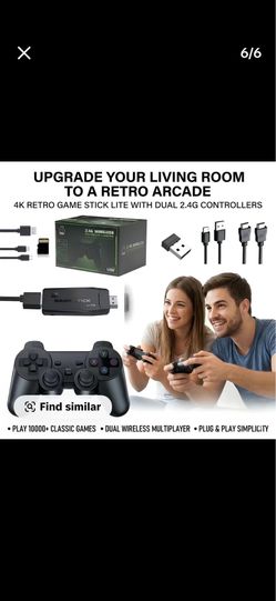 4K Wireless HDMI Game Stick Console with 2 Pcs 2.4G Wireless Controllers, Plug & Play TV Retro Game Hardware for Home Entertainment Party