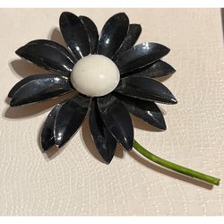 Vintage 3.5” Enamel Flower Brooch 