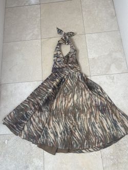 BETSY JOHNSON Vintage Taffeta Tiger Print Halter Dress