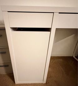 White Modern Desk with Storage Cabinet