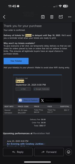 Swans Concert Ticket