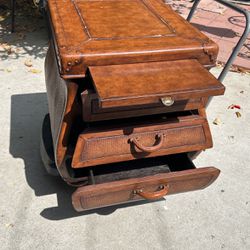 antique table  wood and leather