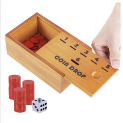Juegoal Coin Drop Set, Pennies Dice Games for Kids and Adults, Wooden Tabletop Board Game Sets for 2-6 Player, Wood Penny Game Box Includes 48 Chips &