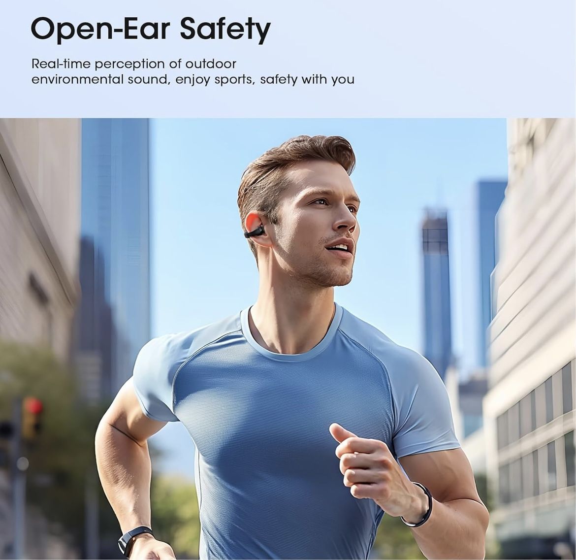 Open Ear Headphones Wireless Bluetooth 5.4 with Mic, Open Ear Earbuds with Charging Case LED Display, 44H Play, IP54 Waterproof,