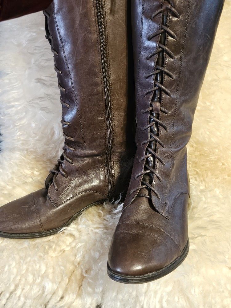 Women's Leather Boots Booties Designer Fashion By RALPH LAUREN lace-up Riding Tall