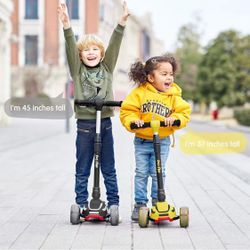 😀 LOL-FUN Toddler Scooter for Boy/ Girl Extra-Wide Childrens Foldable Kick Scooter Kids Ages 3-5 with 3 Adjustable Height and Lean-to-Stee