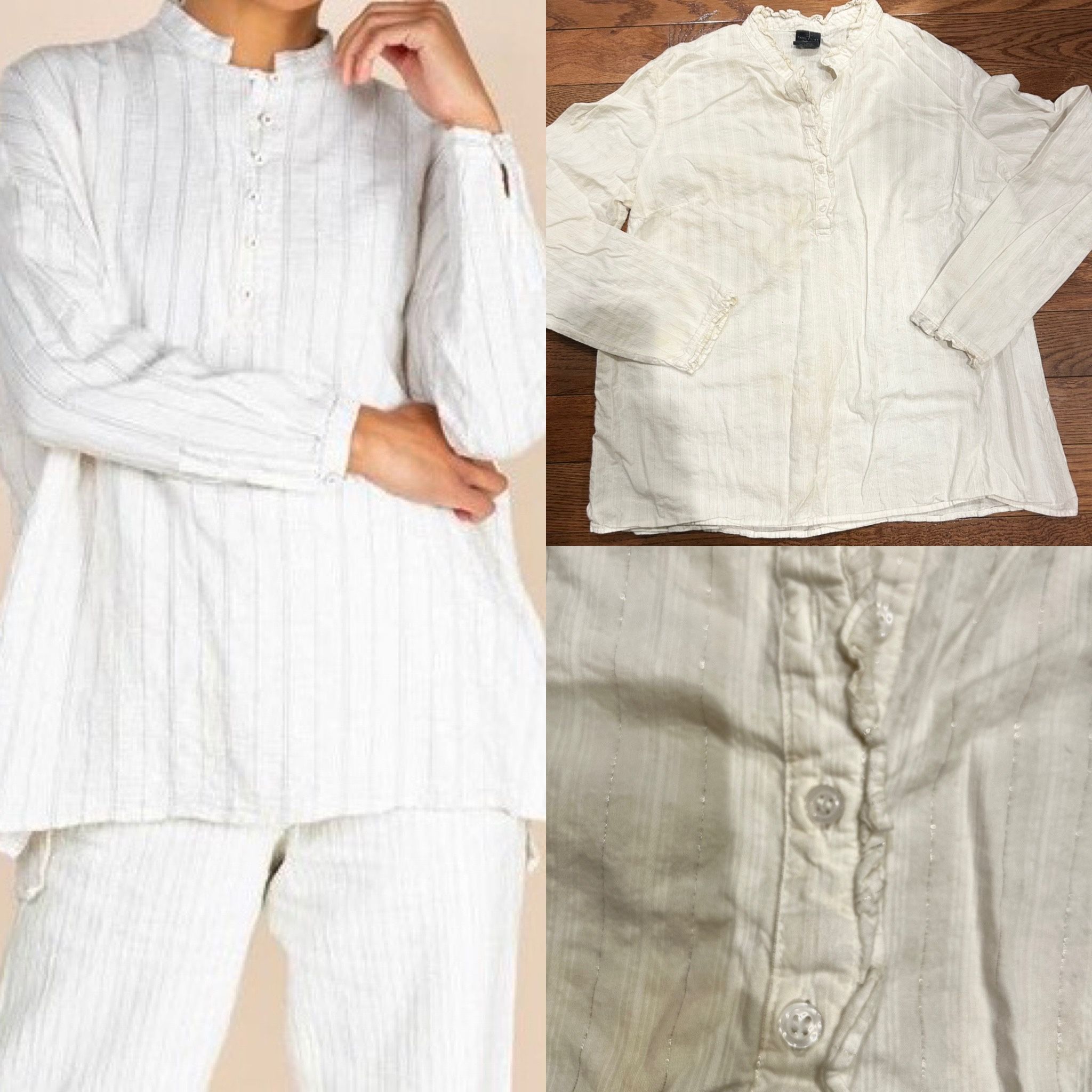 Faded Glory super BOHO half-button placket/METALLIC THREAD ivory tunic/BLOUSE XL