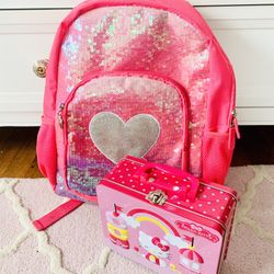 Hello Kitty lunch box + sequined backpack